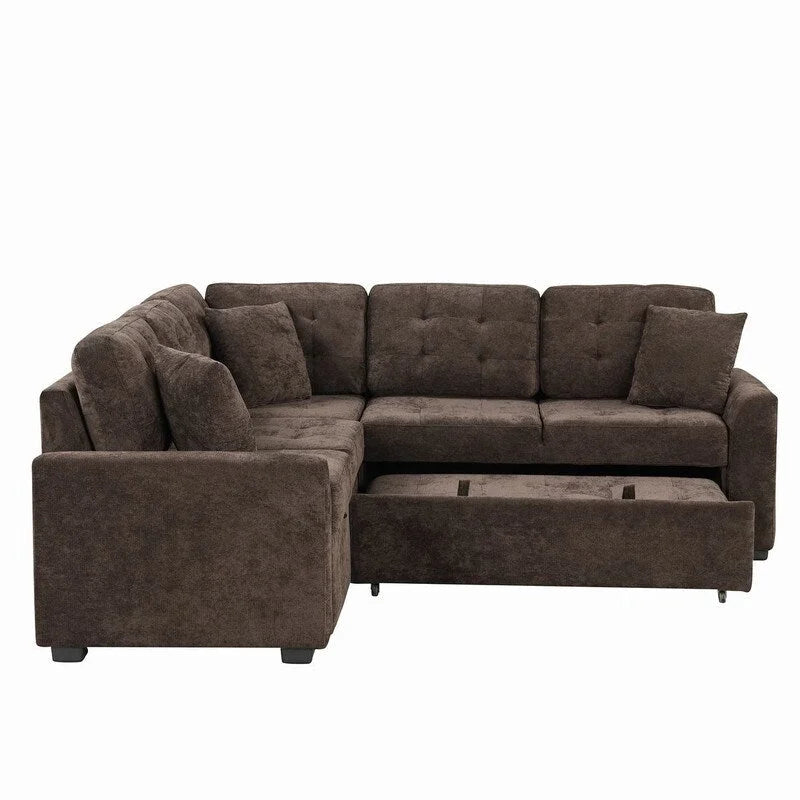 82.6 L-shape Sofa Bed,Sleeper Sofa with Wheels and USB Ports