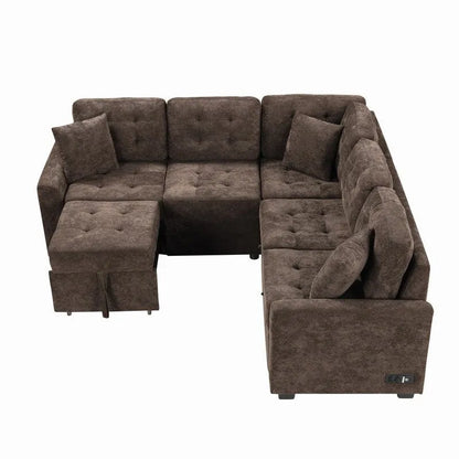 82.6 L-shape Sofa Bed,Sleeper Sofa with Wheels and USB Ports