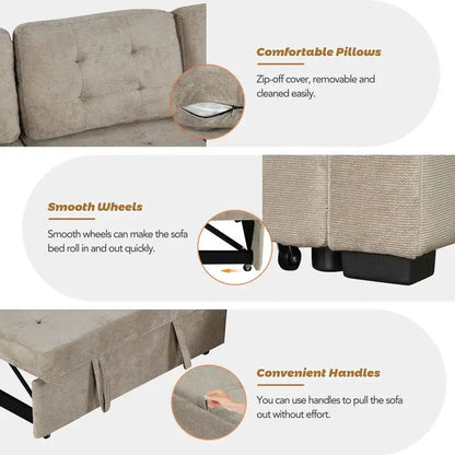 82.6 L-shape Sofa Bed,Sleeper Sofa with Wheels and USB Ports