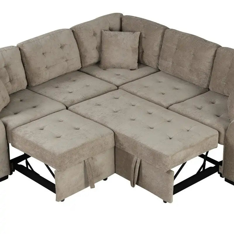 82.6 L-shape Sofa Bed,Sleeper Sofa with Wheels and USB Ports