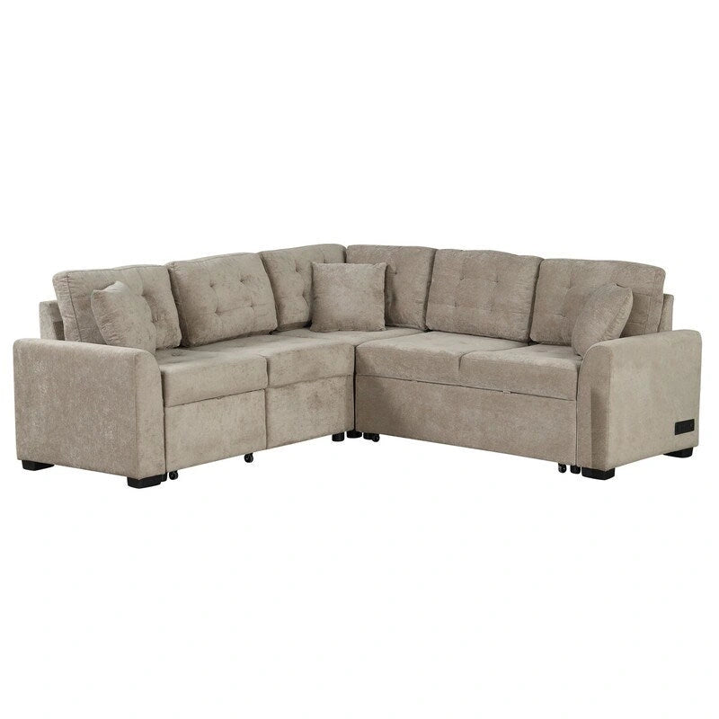82.6 L-shape Sofa Bed,Sleeper Sofa with Wheels and USB Ports