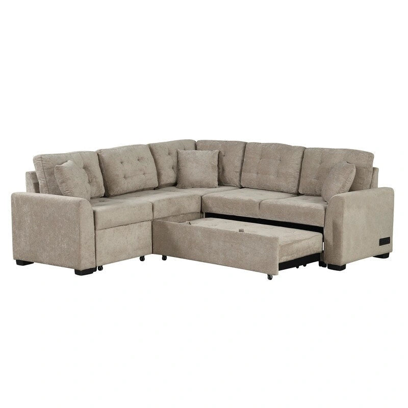 82.6 L-shape Sofa Bed,Sleeper Sofa with Wheels and USB Ports