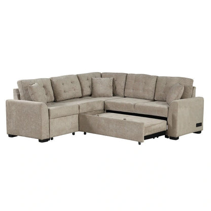 82.6 L-shape Sofa Bed,Sleeper Sofa with Wheels and USB Ports