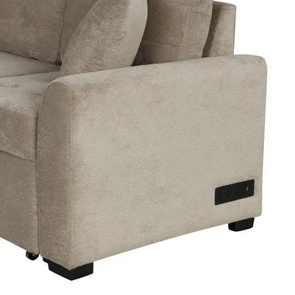 82.6 L-shape Sofa Bed,Sleeper Sofa with Wheels and USB Ports