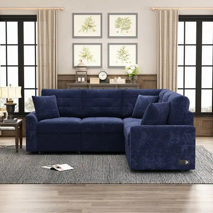 82.6 L-shape Sofa Bed,Sleeper Sofa with Wheels and USB Ports