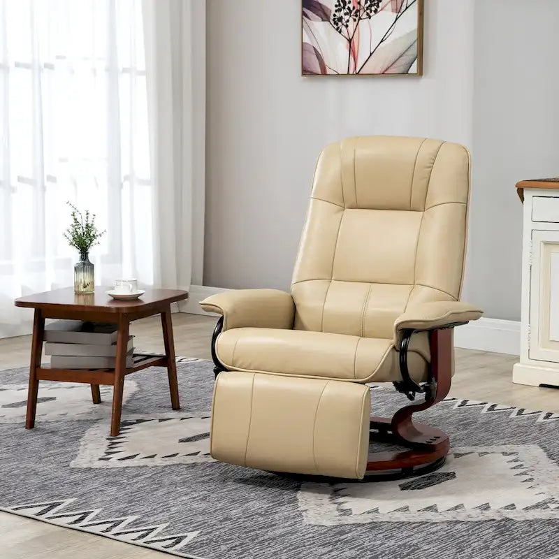 Faux Leather Manual Recliner with Swivel Wood Base