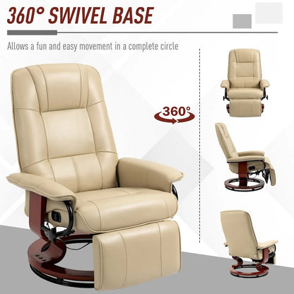 Faux Leather Manual Recliner with Swivel Wood Base