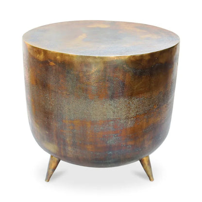 Macari Rustic Drum-Style Aluminum Accent Table - 19W x 19D x 18H