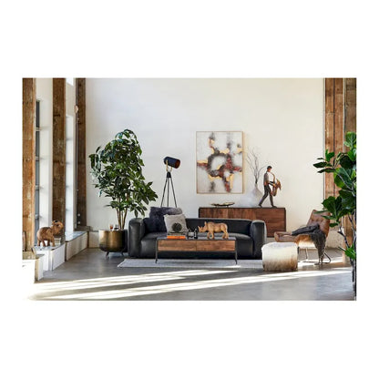 Macari Rustic Drum-Style Aluminum Accent Table - 19W x 19D x 18H