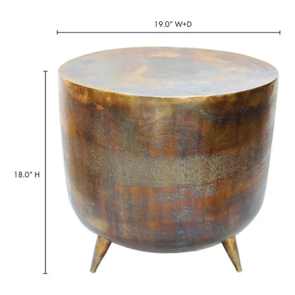 Macari Rustic Drum-Style Aluminum Accent Table - 19W x 19D x 18H
