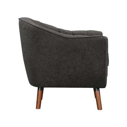 Tia 31 Inch Plush Accent Chair Armchair, Gray Polyester, Brown Solid Wood