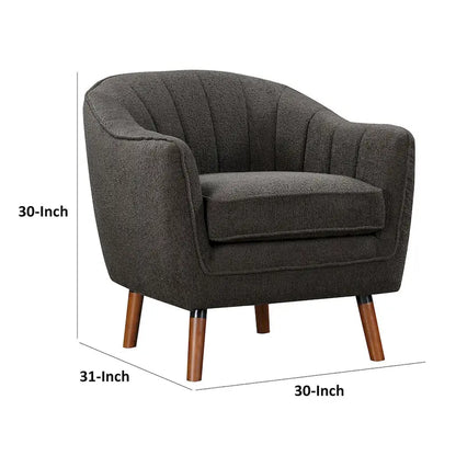Tia 31 Inch Plush Accent Chair Armchair, Gray Polyester, Brown Solid Wood