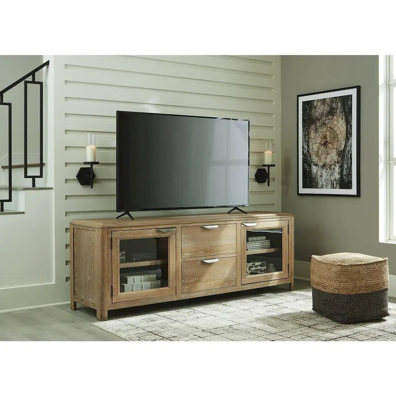 Signature Design by Ashley Rencott Light Brown 80 TV Stand for TVs up to 92 - 79.63 W x 20 D x 28 H
