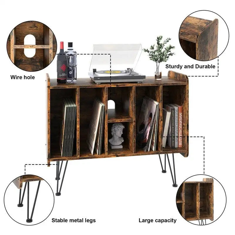 Large Vinyl Record Storage Stand - 13.6D x 33.1W x 26H