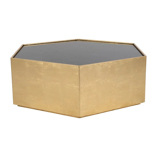 Sagebrook Home Glam Modern Wood Gold Hexagon Glass Top Coffee Table - 48 x 42 x 16