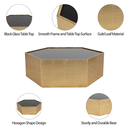 Sagebrook Home Glam Modern Wood Gold Hexagon Glass Top Coffee Table - 48 x 42 x 16