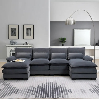 6-seat Upholstered Symmetrical Sofa Furniture U-shaped Sectional Sofa with Waist Pillows