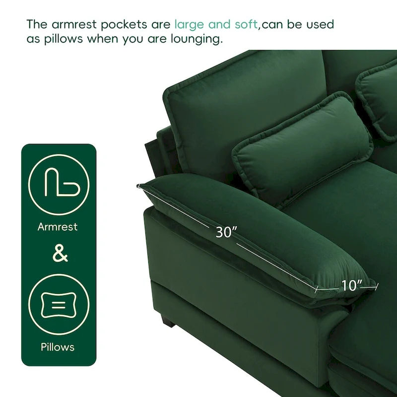 6-seat Upholstered Symmetrical Sofa Furniture U-shaped Sectional Sofa with Waist Pillows