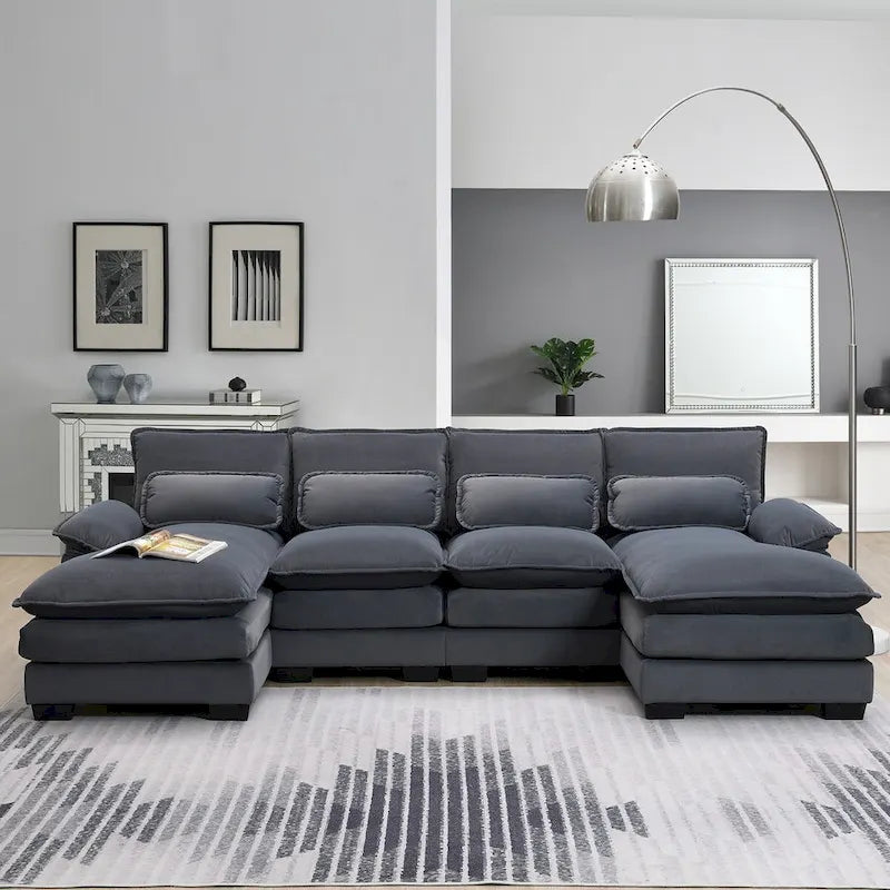 6-seat Upholstered Symmetrical Sofa Furniture U-shaped Sectional Sofa with Waist Pillows
