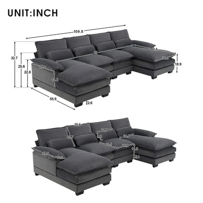 6-seat Upholstered Symmetrical Sofa Furniture U-shaped Sectional Sofa with Waist Pillows