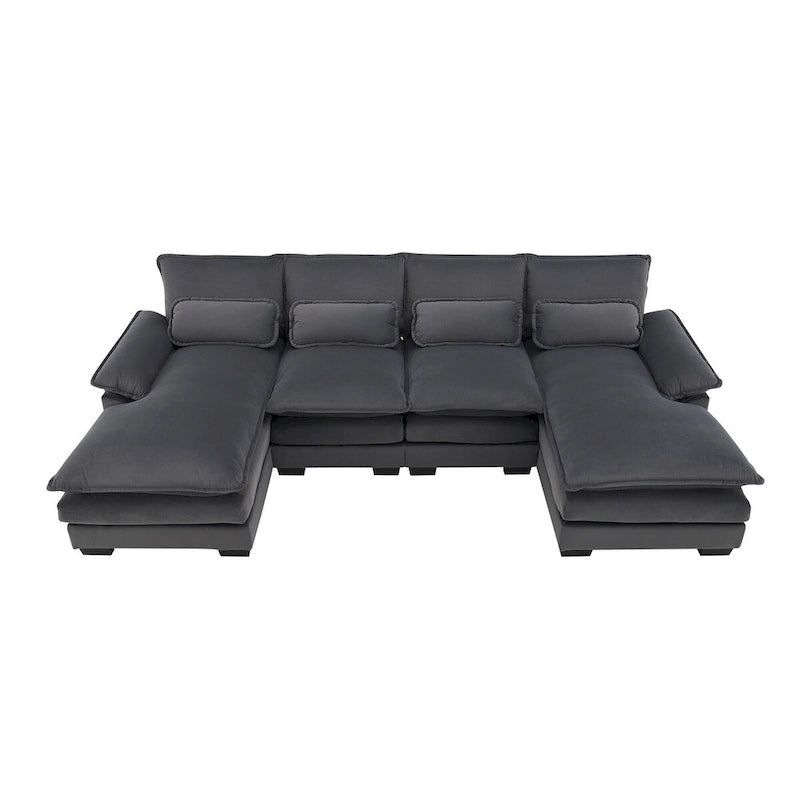 6-seat Upholstered Symmetrical Sofa Furniture U-shaped Sectional Sofa with Waist Pillows