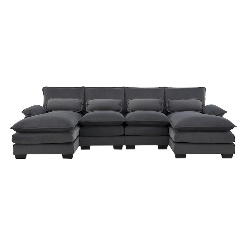 6-seat Upholstered Symmetrical Sofa Furniture U-shaped Sectional Sofa with Waist Pillows