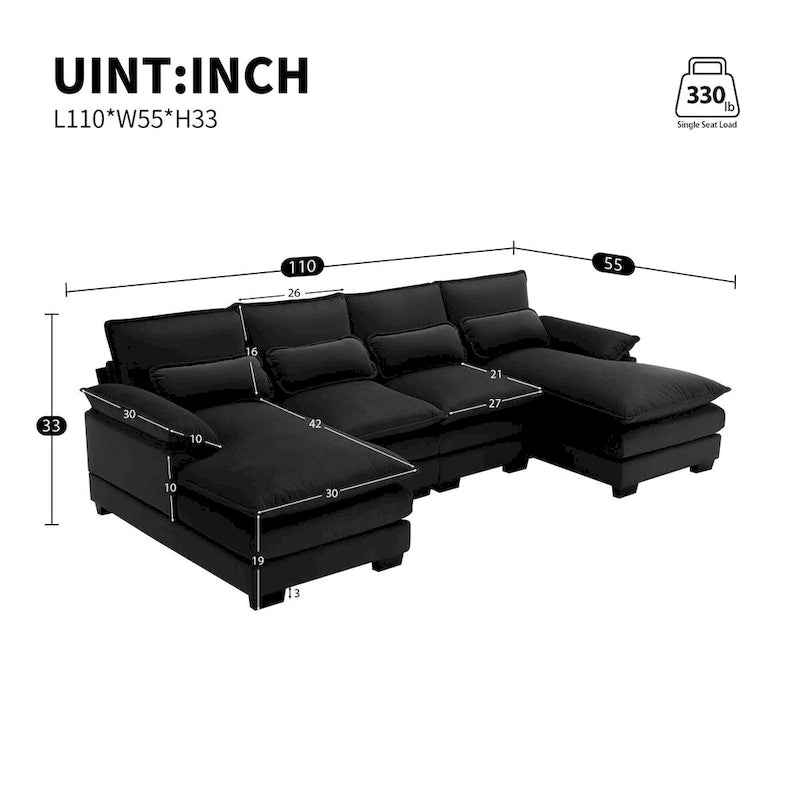 6-seat Upholstered Symmetrical Sofa Furniture U-shaped Sectional Sofa with Waist Pillows