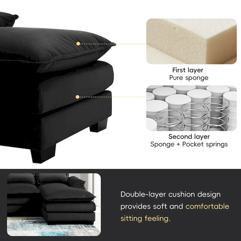 6-seat Upholstered Symmetrical Sofa Furniture U-shaped Sectional Sofa with Waist Pillows