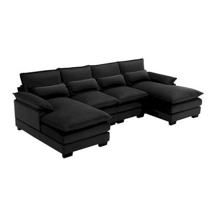 6-seat Upholstered Symmetrical Sofa Furniture U-shaped Sectional Sofa with Waist Pillows