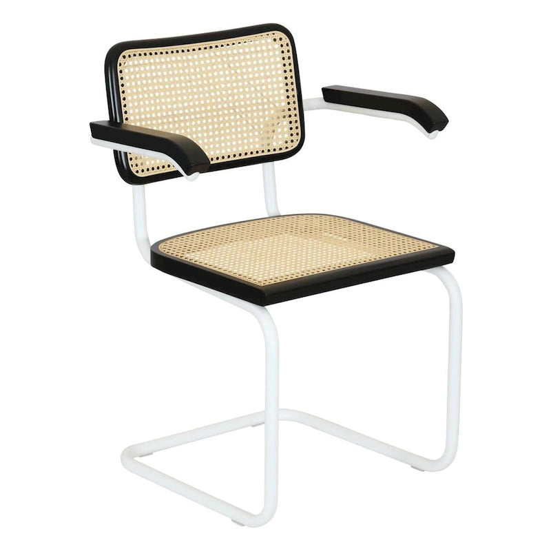 Breuer Chair Company Marcel Breuer Cesca Cane Cantilever Armchair Arm Chair w/ White Steel Frame (Various Wood & Cane Colors)