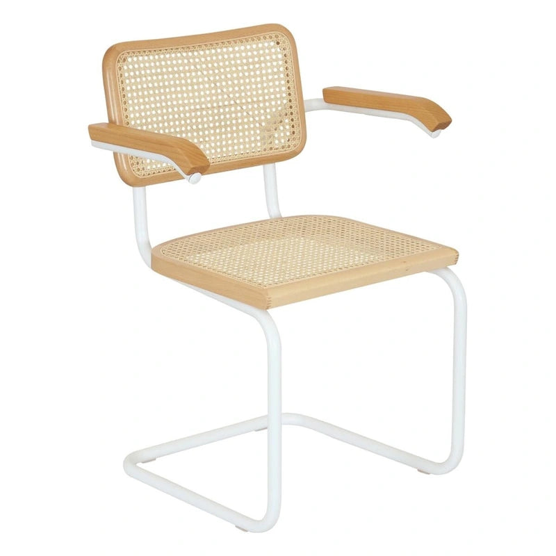 Breuer Chair Company Marcel Breuer Cesca Cane Cantilever Armchair Arm Chair w/ White Steel Frame (Various Wood & Cane Colors)