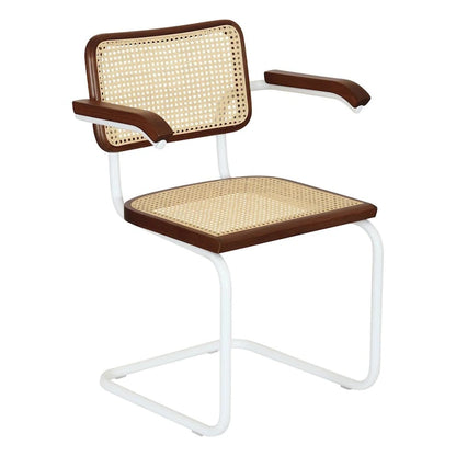 Breuer Chair Company Marcel Breuer Cesca Cane Cantilever Armchair Arm Chair w/ White Steel Frame (Various Wood & Cane Colors)