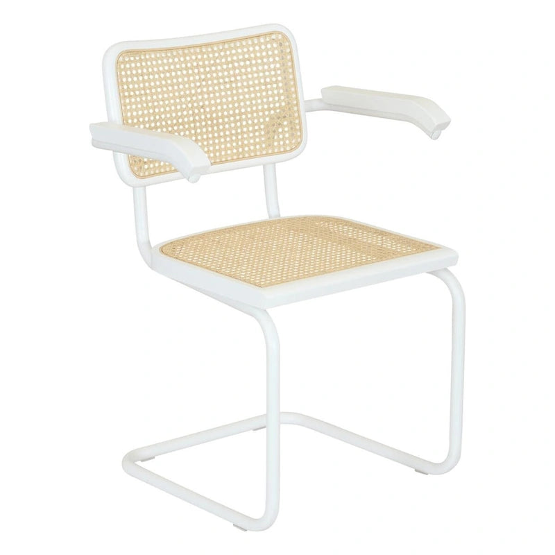 Breuer Chair Company Marcel Breuer Cesca Cane Cantilever Armchair Arm Chair w/ White Steel Frame (Various Wood & Cane Colors)