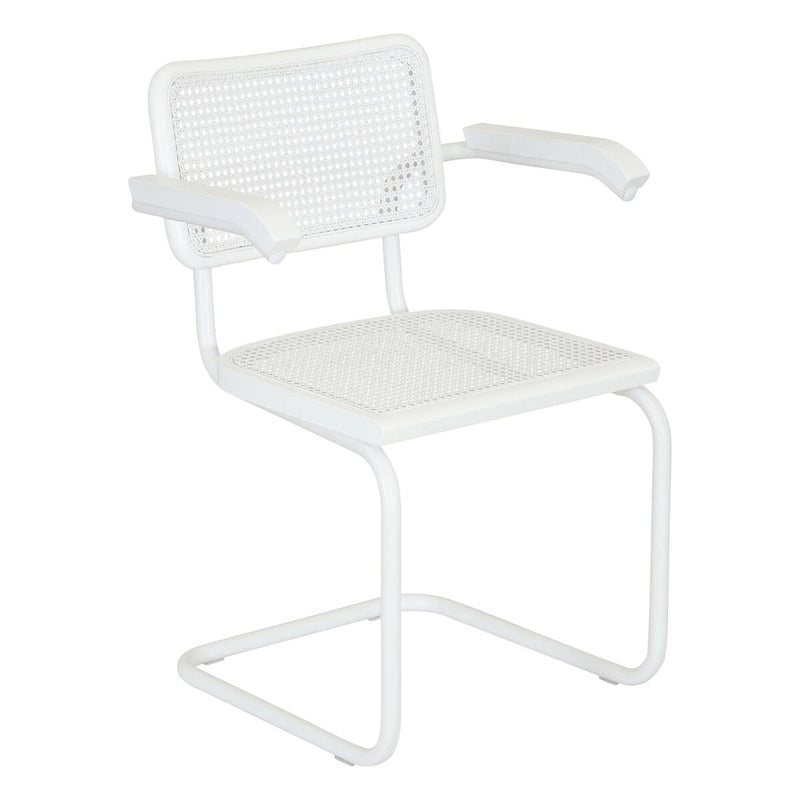 Breuer Chair Company Marcel Breuer Cesca Cane Cantilever Armchair Arm Chair w/ White Steel Frame (Various Wood & Cane Colors)
