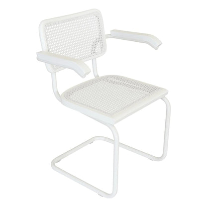Breuer Chair Company Marcel Breuer Cesca Cane Cantilever Armchair Arm Chair w/ White Steel Frame (Various Wood & Cane Colors)