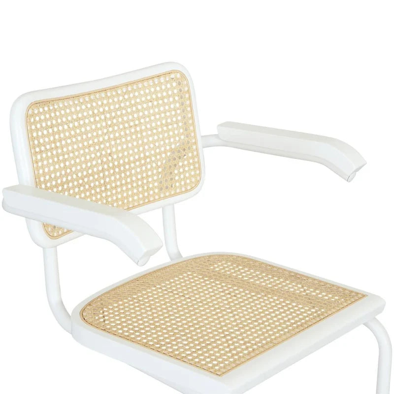 Breuer Chair Company Marcel Breuer Cesca Cane Cantilever Armchair Arm Chair w/ White Steel Frame (Various Wood & Cane Colors)