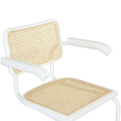 Breuer Chair Company Marcel Breuer Cesca Cane Cantilever Armchair Arm Chair w/ White Steel Frame (Various Wood & Cane Colors)