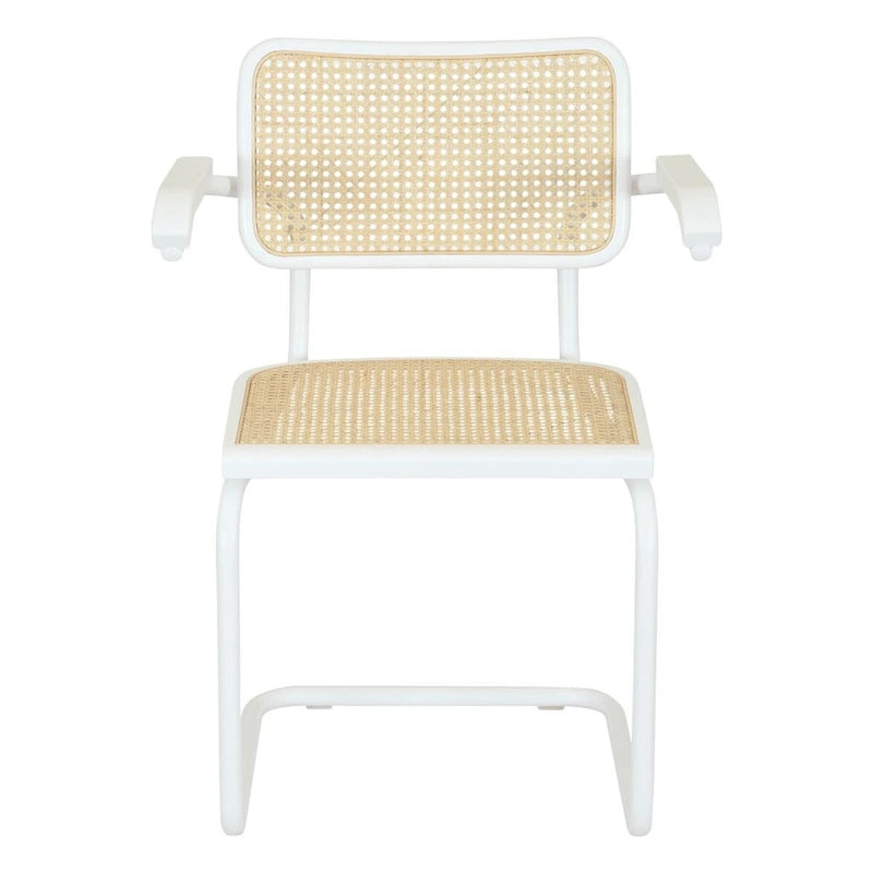Breuer Chair Company Marcel Breuer Cesca Cane Cantilever Armchair Arm Chair w/ White Steel Frame (Various Wood & Cane Colors)