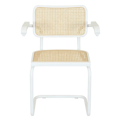 Breuer Chair Company Marcel Breuer Cesca Cane Cantilever Armchair Arm Chair w/ White Steel Frame (Various Wood & Cane Colors)