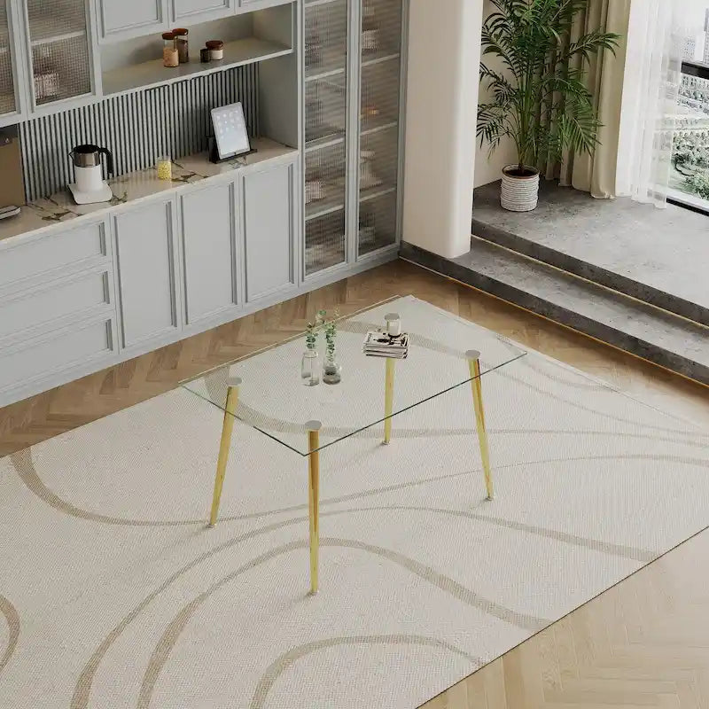 0.32 Thick Tempered Glass Top Dining Table with Stainless Steel Legs for Small Space, Dining Room