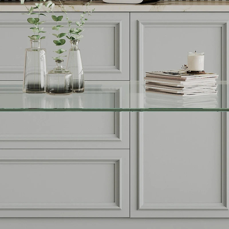 0.32 Thick Tempered Glass Top Dining Table with Stainless Steel Legs for Small Space, Dining Room