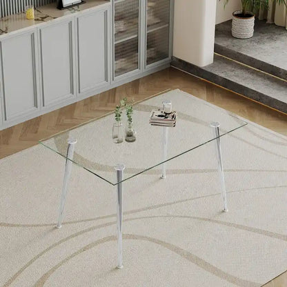 0.32 Thick Tempered Glass Top Dining Table with Stainless Steel Legs for Small Space, Dining Room