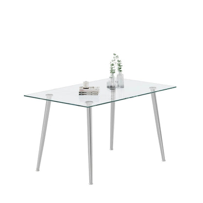 0.32 Thick Tempered Glass Top Dining Table with Stainless Steel Legs for Small Space, Dining Room