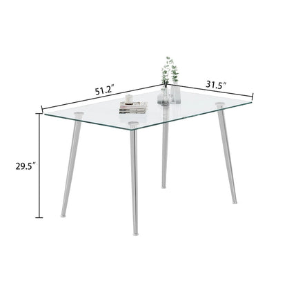0.32 Thick Tempered Glass Top Dining Table with Stainless Steel Legs for Small Space, Dining Room