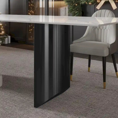 9 - Piece 94.48 Modern Minimalist Extendable Sintered Stone Top Double Pedestal Dining Set With 8 Fabric Chairs