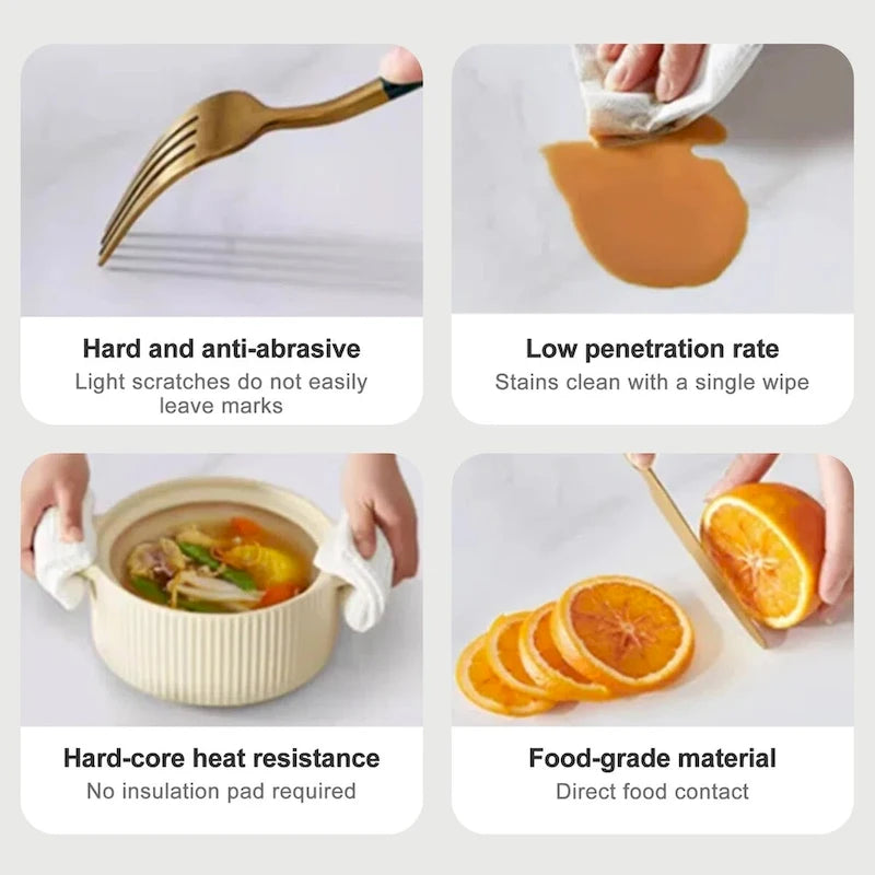 9 - Piece 94.48 Modern Minimalist Extendable Sintered Stone Top Double Pedestal Dining Set With 8 Fabric Chairs