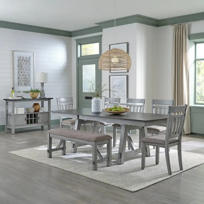 Newport Smokey Grey 6 Piece Trestle Table Set