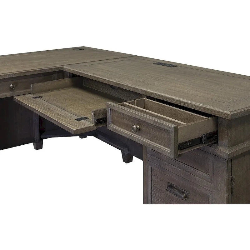 Carson Wood L-Desk & Return, Writing Table, Office Desk, Gray
