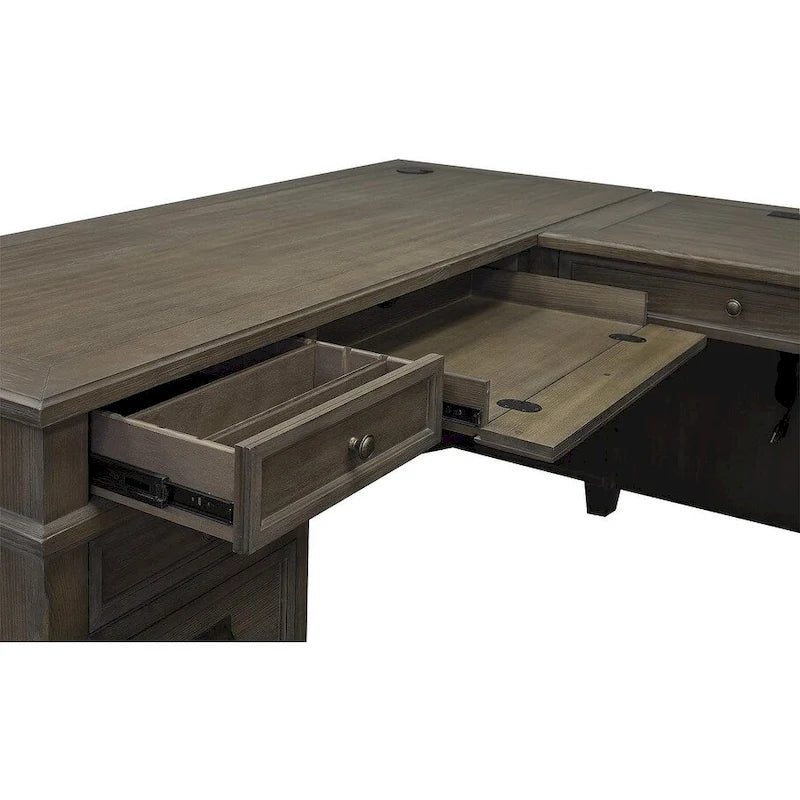 Carson Wood L-Desk & Return, Writing Table, Office Desk, Gray