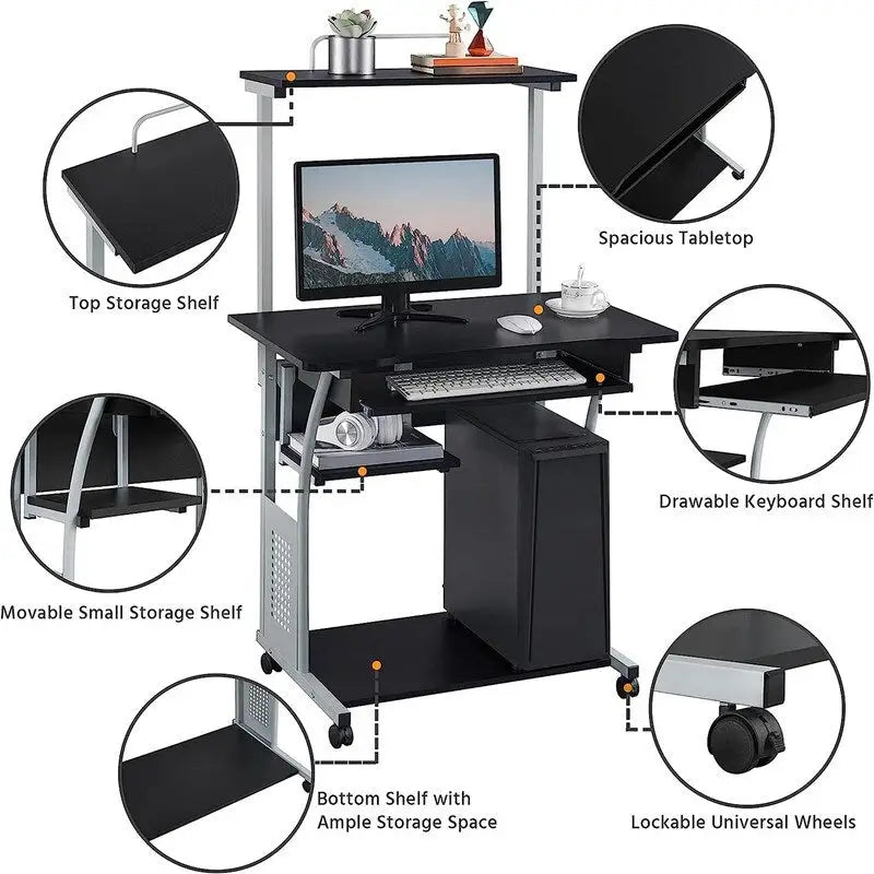 3 Tier Computer Desk with Printer Shelf